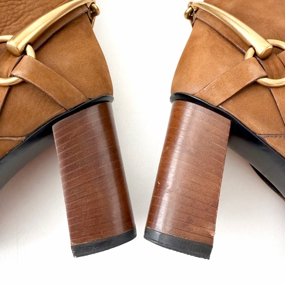 GUCCI | Vintage Brown Nubuck Horsebit Knee High Heel Boots Size 37 - Picture 13 of 16